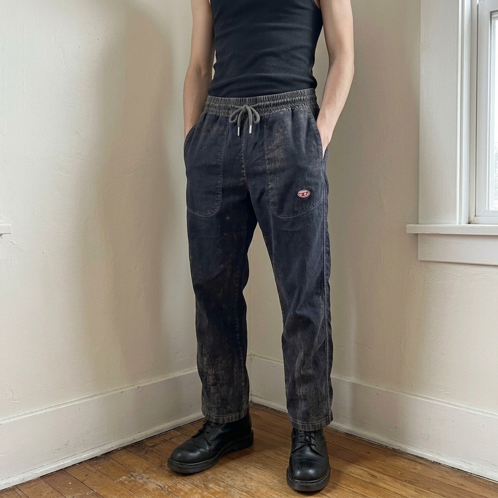 Diesel Mens Pants 30 Blue Acid Wash Elastic Waist Streetwear 14606
